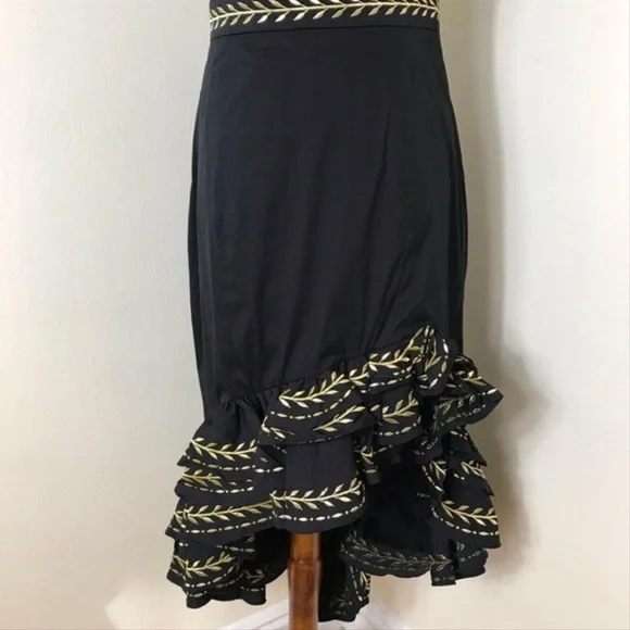 Caroline Constas Black Gold Cam Ruffle Embroidered Dress XS 0 - Picture 7 of 8